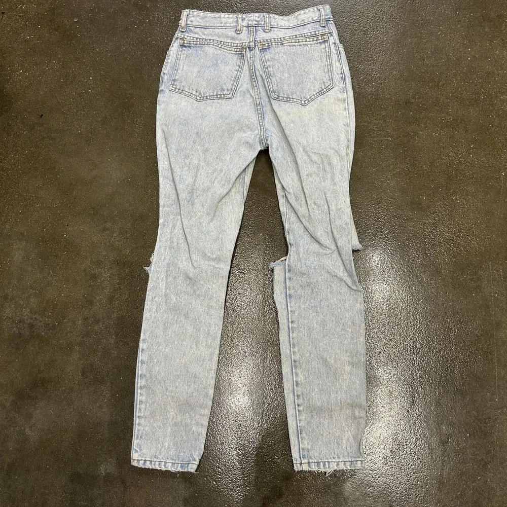 High Waist Jeans Womens Small Light Wash Distressed Ripped Denim Mom Pants - Picture 3 of 7